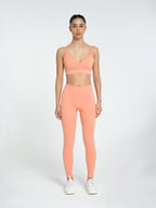 W-Flow Seamless V-Neck Adjustable Strap Ribbed 2-Piece Workout Set (Bra & Leggings)