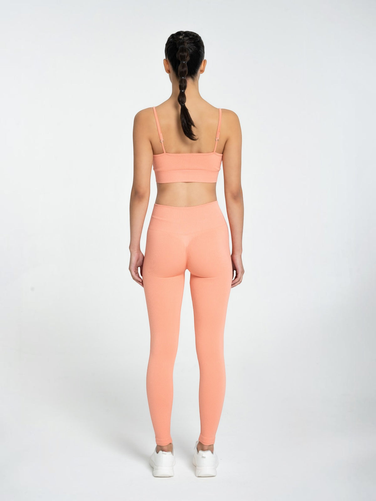 W-Flow Seamless V-Neck Adjustable Strap Ribbed 2-Piece Workout Set (Bra & Leggings)