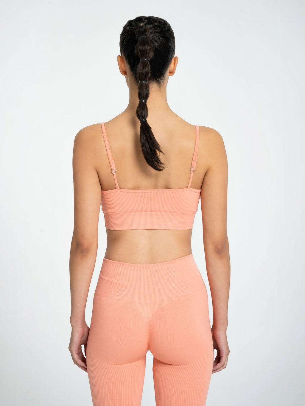 W-Flow Seamless V-Neck Adjustable Strap Ribbed 2-Piece Workout Set (Bra & Leggings)