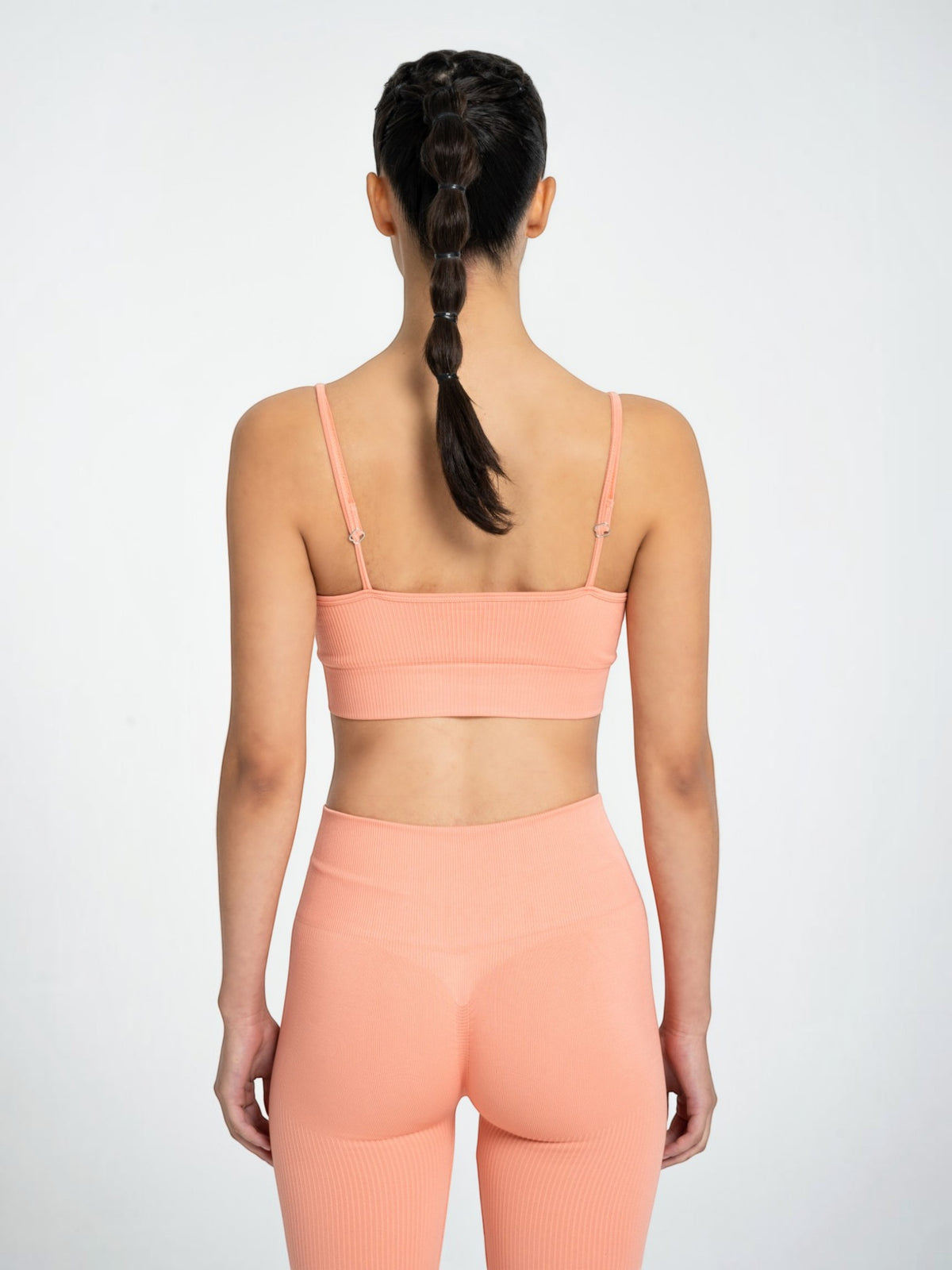 W-Flow Seamless V-Neck Adjustable Strap Ribbed 2-Piece Workout Set (Bra & Leggings)