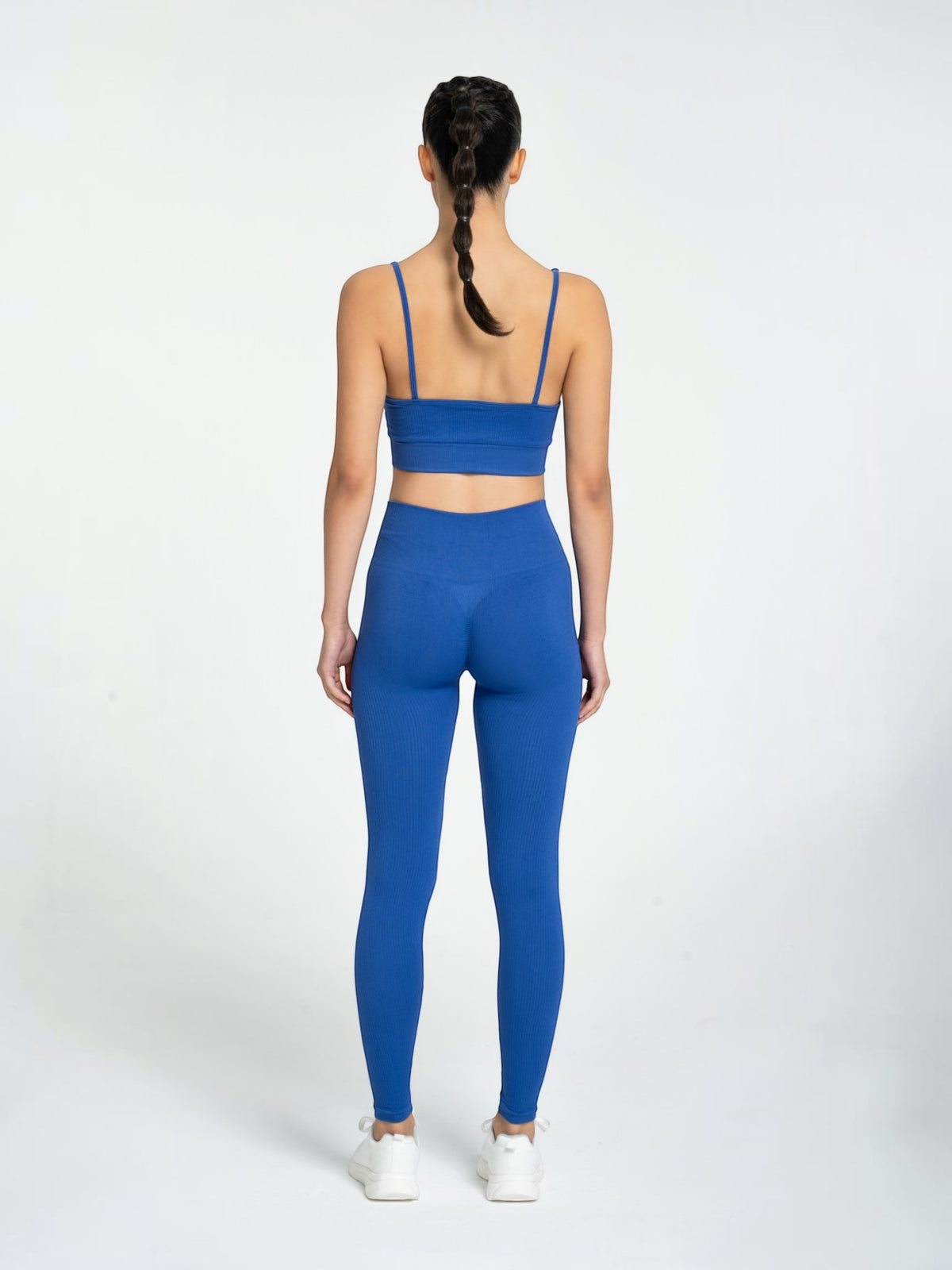 W-Flow Seamless V-Neck Adjustable Strap Ribbed 2-Piece Workout Set (Bra & Leggings)