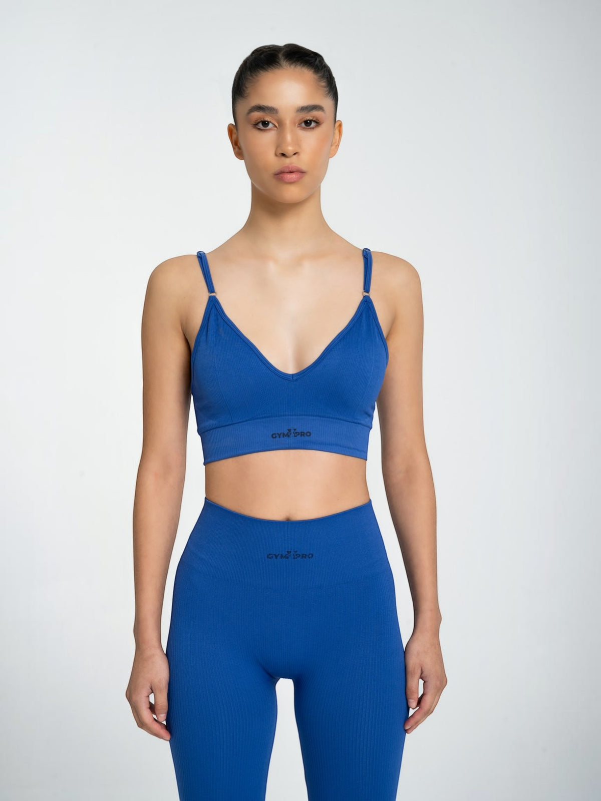 W-Flow Seamless V-Neck Adjustable Strap Ribbed 2-Piece Workout Set (Bra & Leggings)
