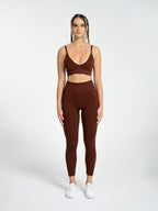 W-Flow Seamless V-Neck Adjustable Strap Ribbed 2-Piece Workout Set (Bra & Leggings)