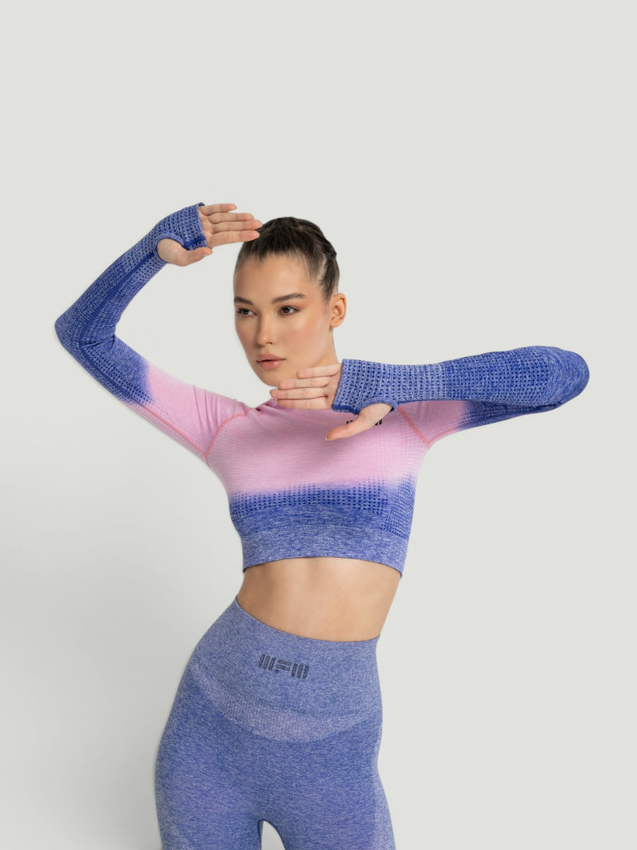 W-Touch Gradient Seamless Long Sleeve Workout Set (Crop Top & Leggings)