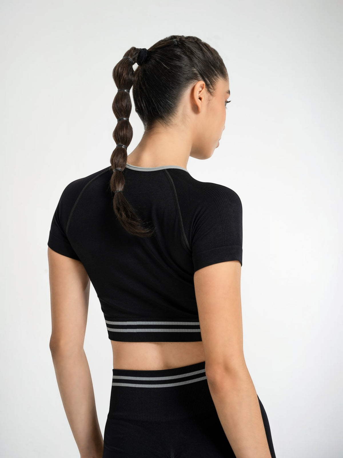 W-Circle Seamless Push-Up Striped Short Sleeve Crop Top