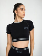 W-Circle Seamless Push-Up Striped Short Sleeve Crop Top