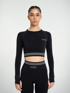 W-Circle Seamless Push-Up Striped Long Sleeve Crop Top