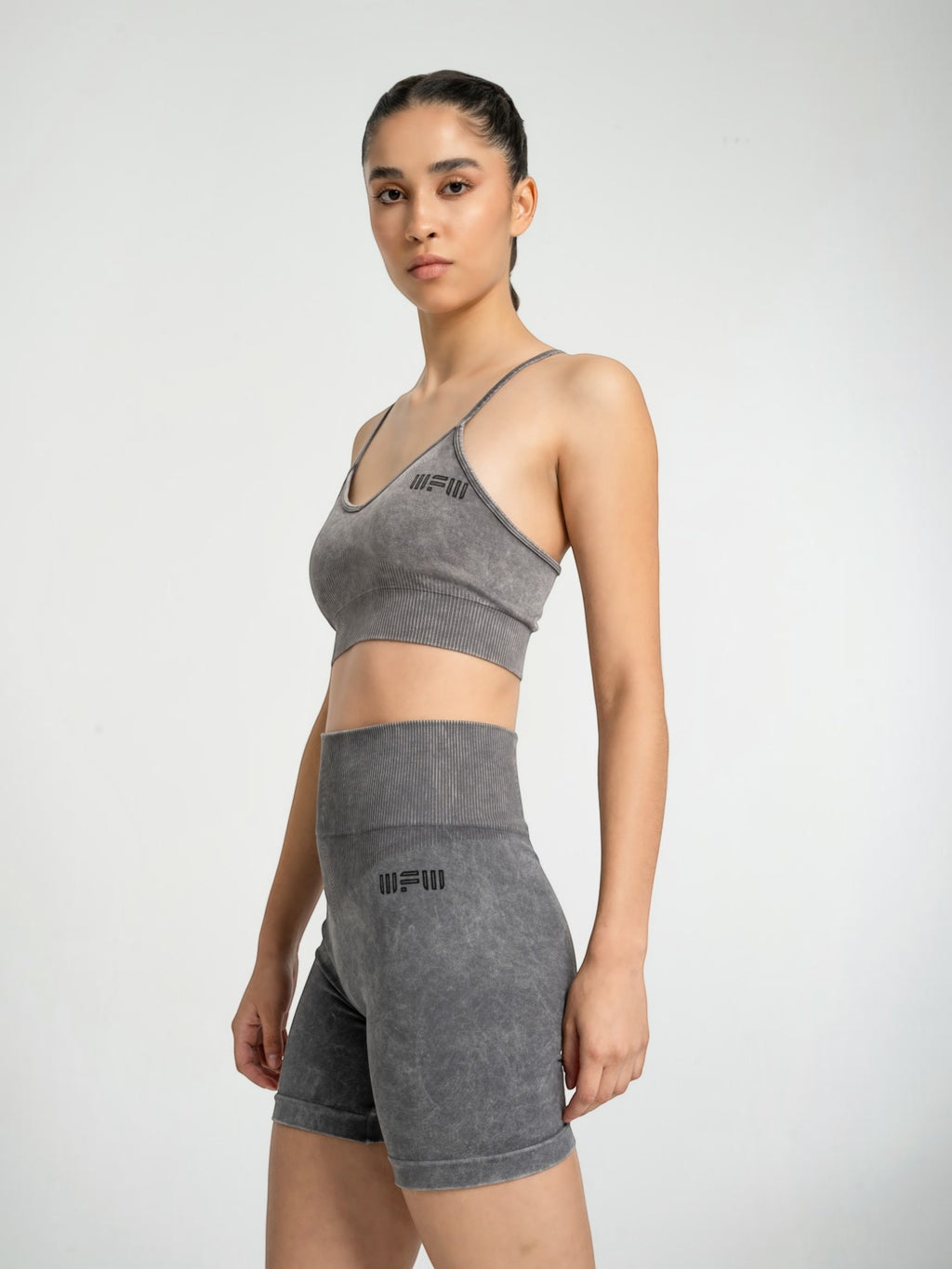 W-Wash Seamless Acid Wash Push-Up Shorts Set (Bra & Shorts)