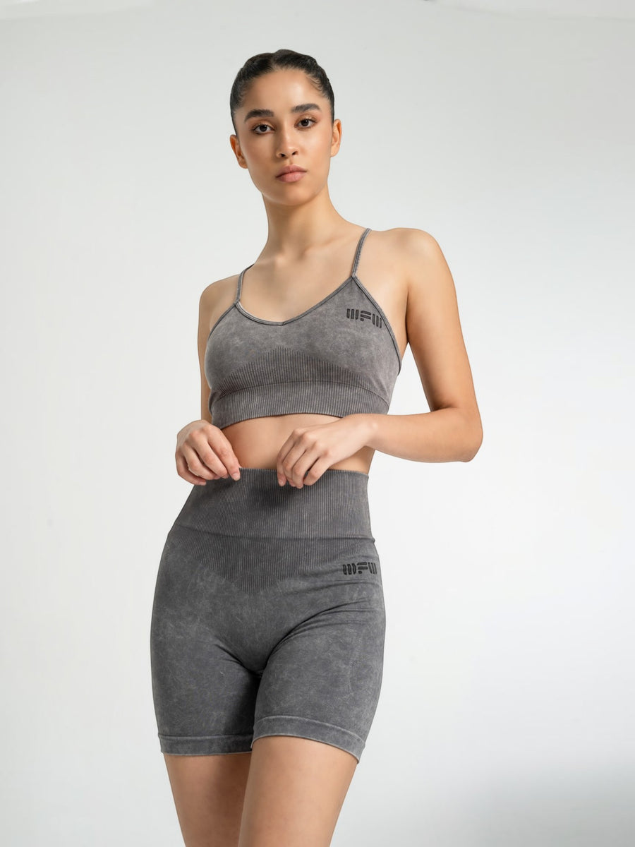 W-Wash Seamless Acid Wash Push-Up Shorts Set (Bra & Shorts)