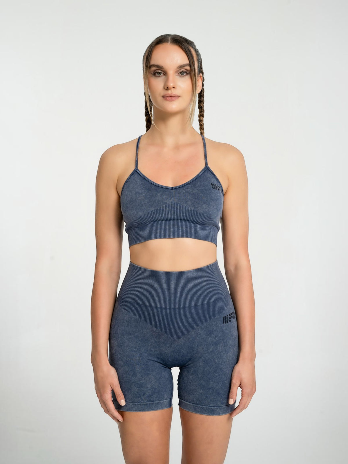 W-Wash Seamless Acid Wash Push-Up Shorts Set (Bra & Shorts)