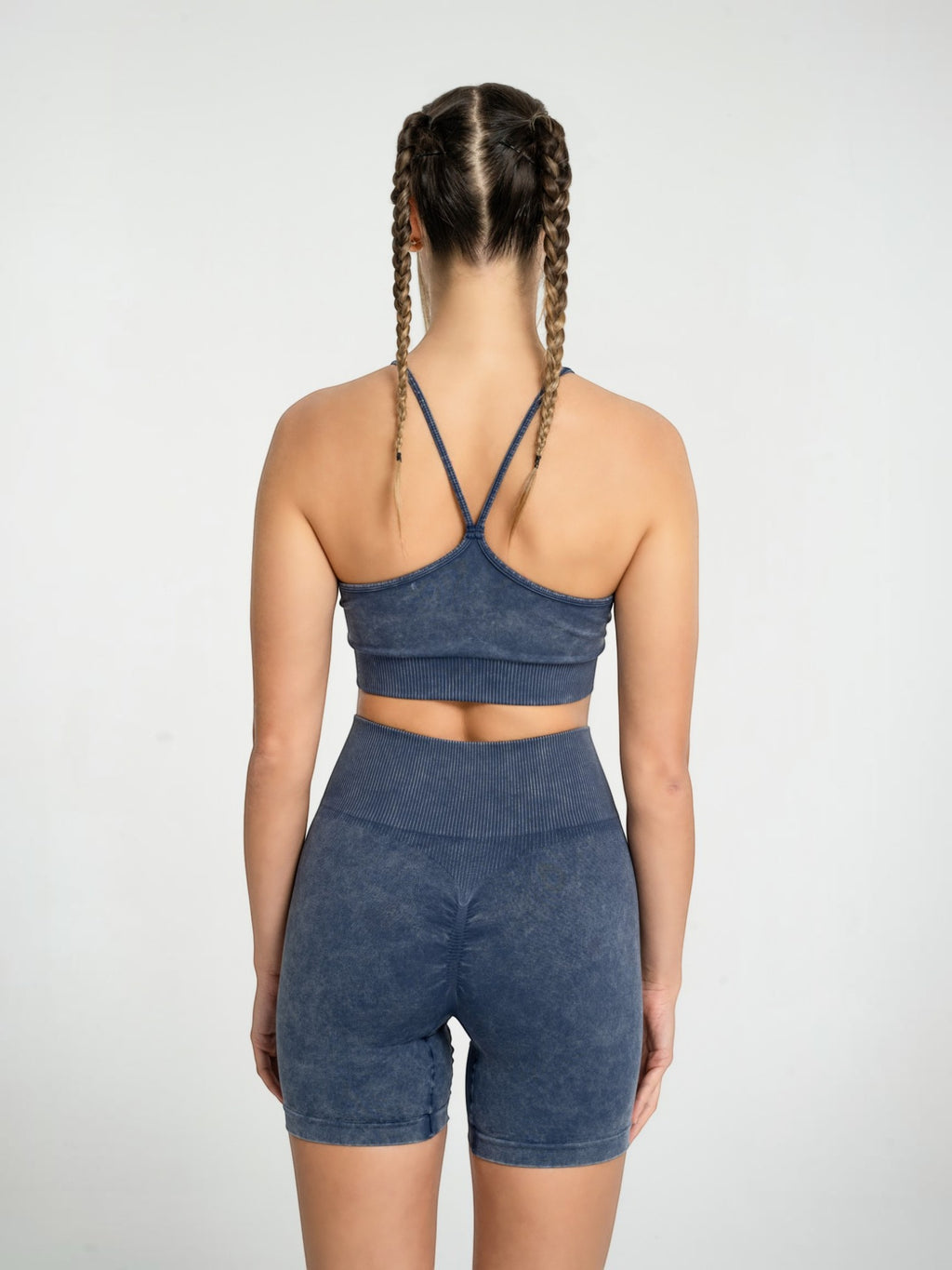 W-Wash Seamless Acid Wash Push-Up Shorts Set (Bra & Shorts)