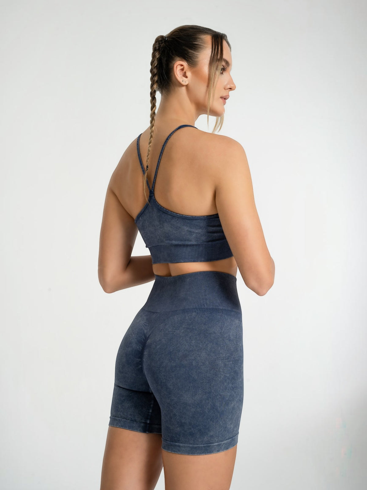 W-Wash Seamless Acid Wash Push-Up Shorts Set (Bra & Shorts)