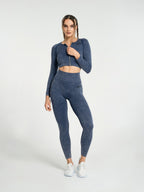 W-Wash Seamless Acid Wash Full-Zip Long Sleeve Crop Workout Jacket