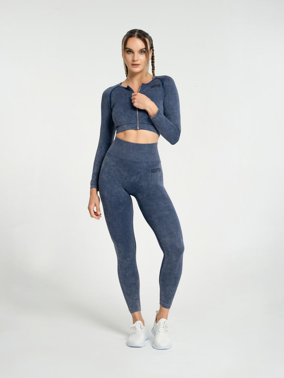 W-Wash Seamless Acid Wash Full-Zip Long Sleeve Crop Workout Jacket
