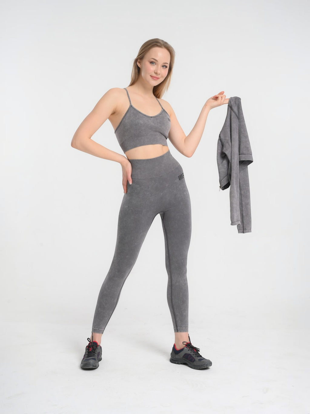 W-Wash Seamless Acid Wash Full-Zip Long Sleeve Crop Workout Jacket