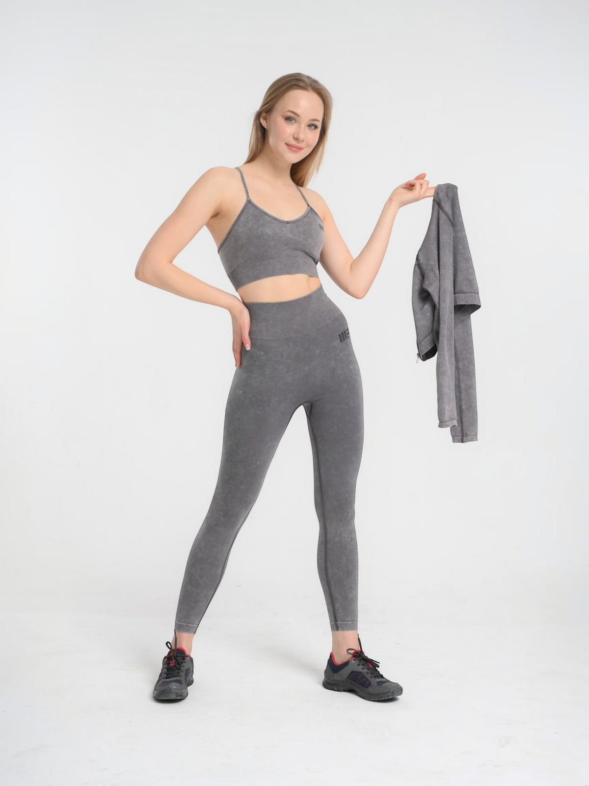 W-Wash Seamless Acid Wash Full-Zip Long Sleeve Crop Workout Jacket