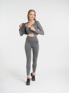W-Wash Seamless Acid Wash Full-Zip Long Sleeve Crop Workout Jacket