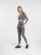 W-Wash Seamless Acid Wash Full-Zip Long Sleeve Crop Workout Jacket