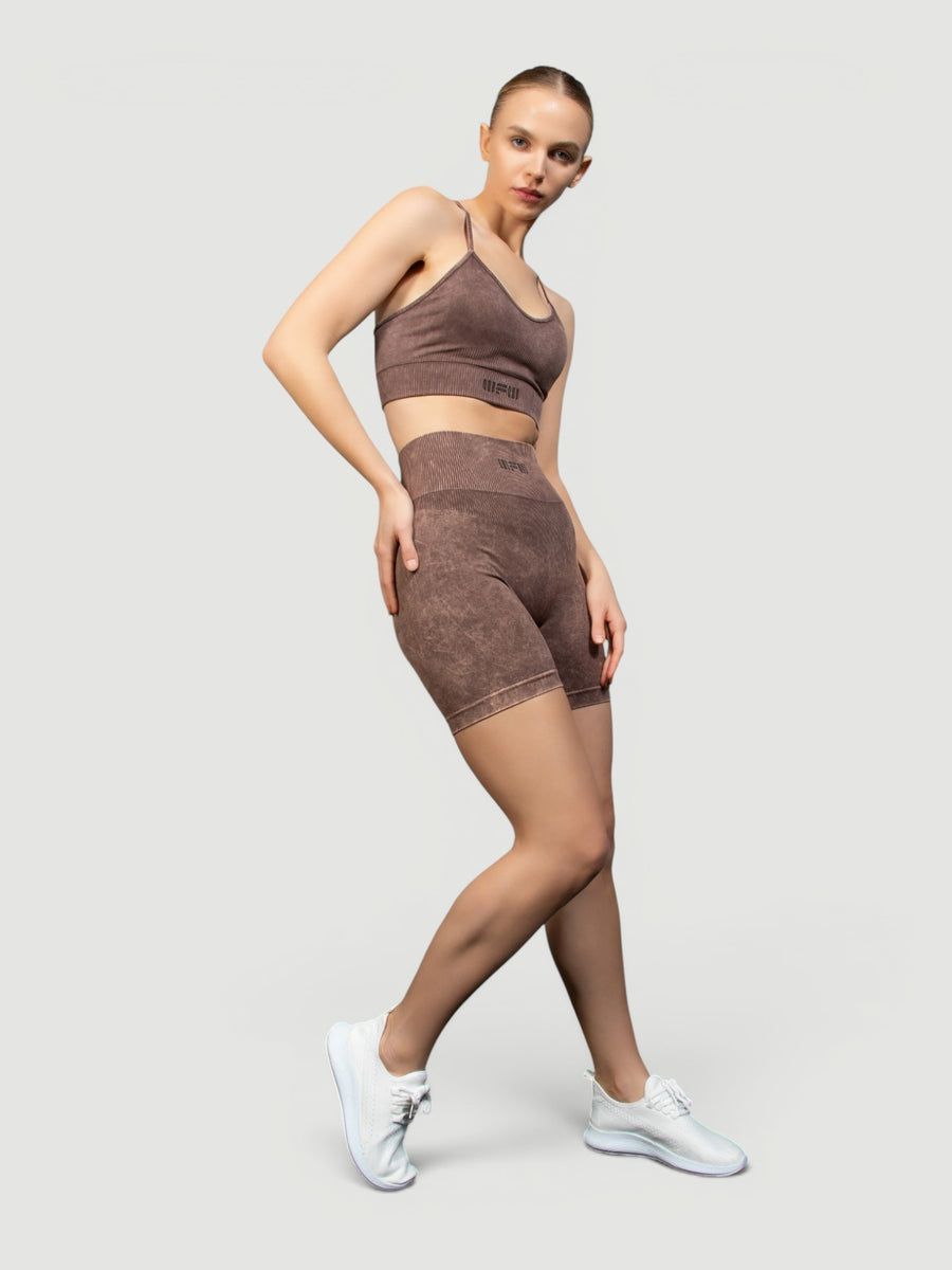 W-Wash Seamless Acid Wash Push-Up Shorts Set (Bra & Shorts)