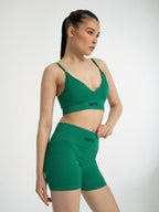 W-Neck Seamless V-Neck Adjustable Strap Ribbed 2-Piece Workout Shorts Set (Bra & Biker Shorts)