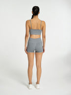 W-Neck Seamless V-Neck Adjustable Strap Ribbed 2-Piece Workout Shorts Set (Bra & Biker Shorts)