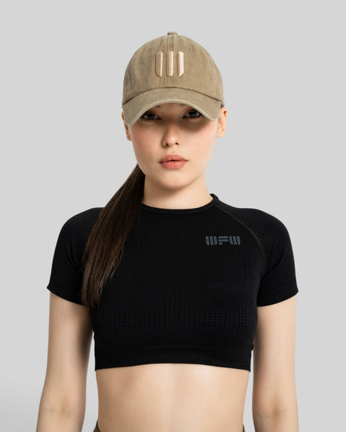 Acid-Wash Embroidered Cap (Beige)